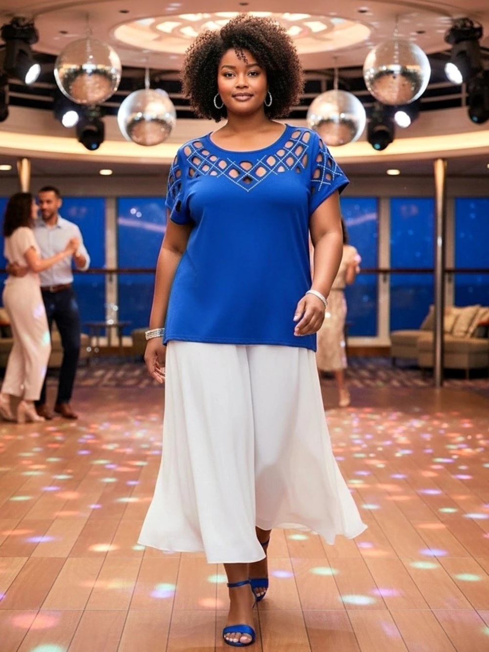 Ashley Stewart Blue Short Sleeve Top with Cutout Neckline & Rhinestones Sz 18/20